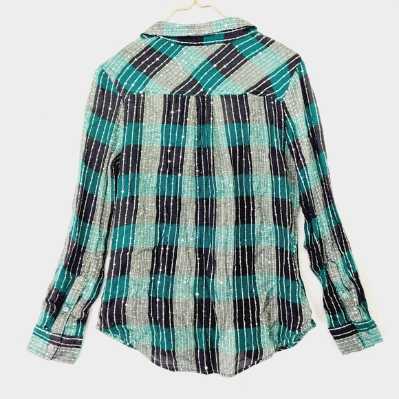 NEW Style & Co Plaid Mountain Green Shimmer Button Down Shirt P1448 - Picture 5 of 11
